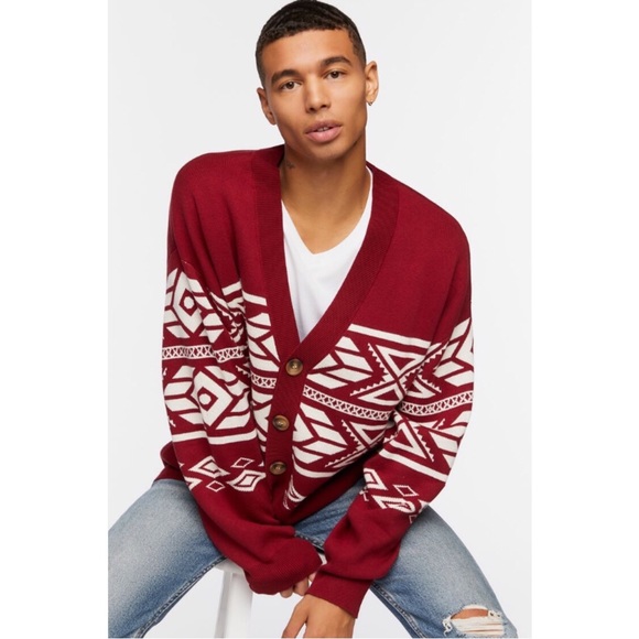 Geo Print Cardigan Sweater by Forever 21 Men - Picture 1 of 5